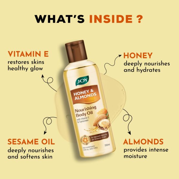 Joy Honey & Almonds Body Oil for Women & Men, Nourishing Body Oil with Vitamin E & Sunscreen for All Skin Types - Image 2