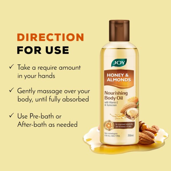 Joy Honey & Almonds Body Oil for Women & Men, Nourishing Body Oil with Vitamin E & Sunscreen for All Skin Types - Image 4