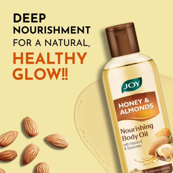 Joy Honey & Almonds Body Oil for Women & Men, Nourishing Body Oil with Vitamin E & Sunscreen for All Skin Types - Image 6